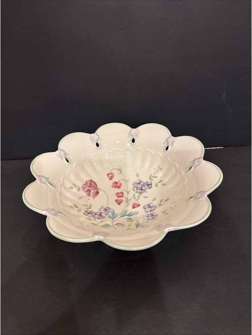 Lenox Spring Bouquet 10 7/8” W By 3 1/8” H Floral Bowl Scalloped Edge